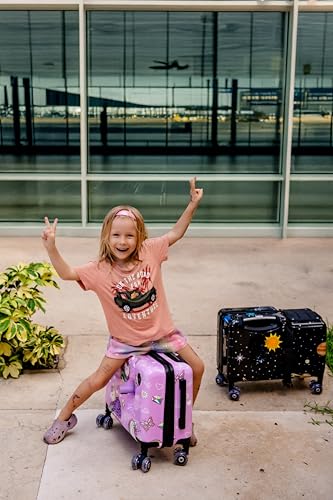 Younglingz LIL FLYER GO Version 2 Ride On Suitcase for Kids | Carry On Luggage with Toddler Seat, Foldable Handlebars, Pedals, and Removable Wheels | Holds up to 80 lbs | Glam | Ages 2-6 - color: Glam V2