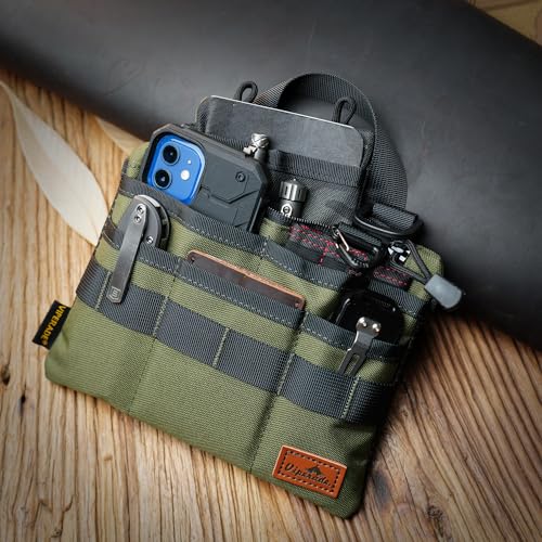 VIPERADE VE5 Slim EDC Pouch with 7 Pockets, Mens Pocket Organizer Multitool Pouch, Mini Crossbody Messenger Bag (No Strap) - color: Green