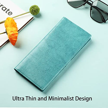 Lavemi Ultra Slim Thin Leather Women Wallet RFID Blocking Credit Card Holder Bifold Long Ladies Billfold - color: 1-waxed Light Green
