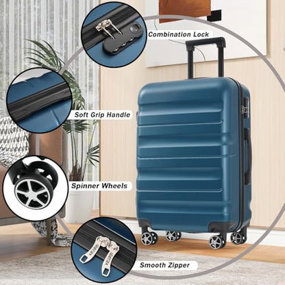Merax Luggage Set 13 Piece, Hardshell ABS Suitcases with 8 Silent Spinner Wheels, Durable and Lightweight Travel Luggage for Family Trips - color: Ink Blue, style: 13-piece Set