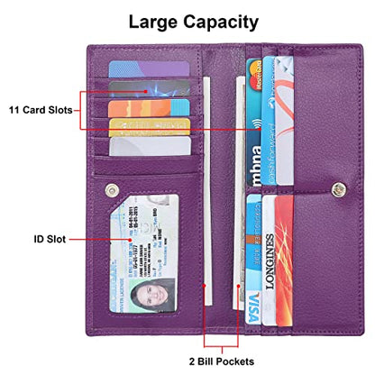 Lavemi Ultra Slim Thin Leather Women Wallet RFID Blocking Credit Card Holder Bifold Long Ladies Billfold - color: 2- Violet