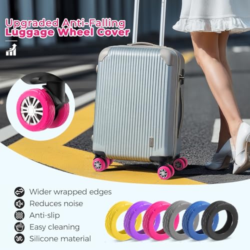 8Pcs Upgrade Luggage Wheel Covers, Travel Accessories (Hot Pink) - color: Hot pink