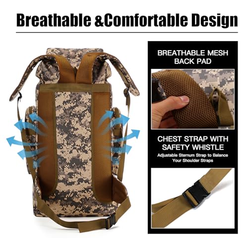 Hiking Backpack 80L with Carabiner Clips Packable Lightweight Camping Backpack Men Women Waterproof Hiking Daypack Travel Bag (CAMO-A, 80L) - color: Camo-a