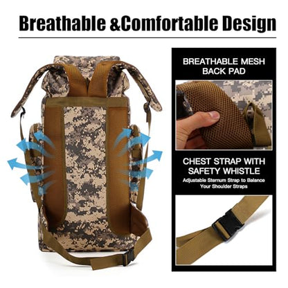 Hiking Backpack 80L with Carabiner Clips Packable Lightweight Camping Backpack Men Women Waterproof Hiking Daypack Travel Bag (CAMO-A, 80L) - color: Camo-a