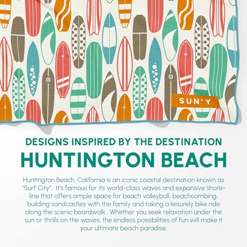 SUN'Y Waffle Microfiber Beach Towel, Sand Free, Quick Dry - Huntington - color: Huntington
