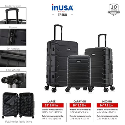 InUSA TREND 3-Piece Hardside Spinner Luggage Set 20/24/28in Durable Black - color: Black, size: 3-Piece Set (Carry-on, Medium, Large)