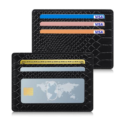 Airkit Small Slim ID Case, Womens Credit Card Holder Wallet, RFID Sleeve - color: Black Crocodile