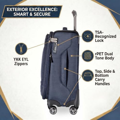 Ricardo Beverly Hills Softside Large 28-Inch Lightweight Expandable Checked Luggage, 360° Spinner Wheels, TSA Lock, Telescopic Pull Handle, Sustainable Design, Navy, Ashbury Series - color: Navy, size: Check-In Large 28-Inch