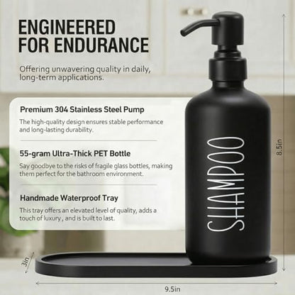 MOMEEMO Reusable Shampoo and Conditioner Bottles with Tray, Black - color: Black Black
