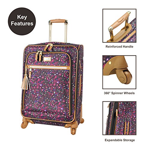 Steve Madden Designer Luggage Collection - Expandable 28 Inch Softside Bag for Men & Women - Durable Lightweight Checked Suitcase with 4-Rolling Spinner Wheels (Dark Purple) - color: Dark Purple