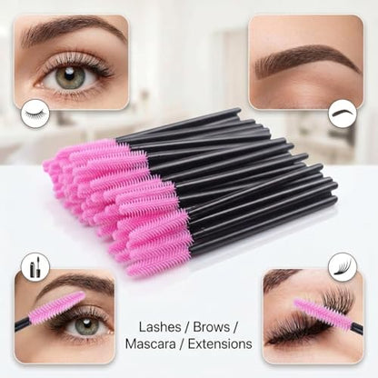BIHRTC Pack of 100 One-Off Disposable Silicone Eyelash Mascara Brushes - color: Deep pink