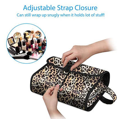 FINTIE Portable Toiletry Cosmetic Travel Bag Hanging Makeup Organizer - color: Leopard