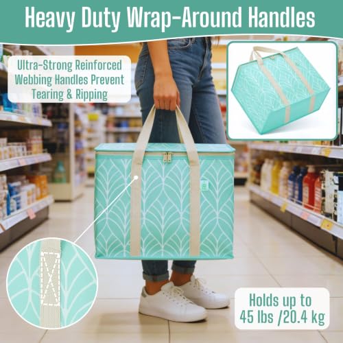 VENO 2 Pack Insulated Cooler Bag Reusable Grocery Bag for Food Delivery - color: Evergreen, size: 2 Pack