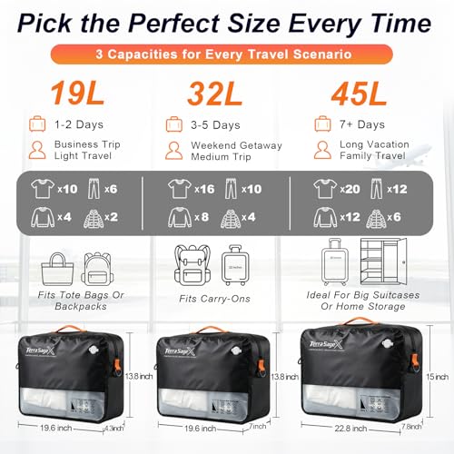 Travel Vacuum Bags with Pump, Space Saver Compression Storage Bags for Luggage & Suitcase, Clear Viewing Window, Reusable Vacuum Seal Bags for Clothes, Bedding & Travel (45L, 1 Pack) - size: 45L