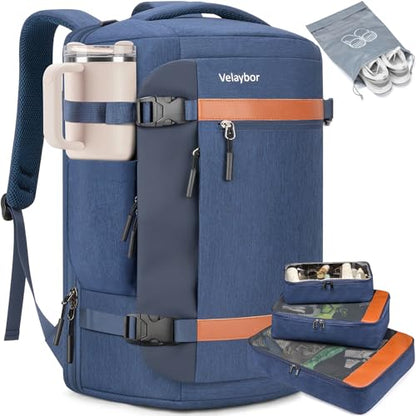 42L Carry On Travel Backpack With 4 Packing Cubes, TSA Friendly - color: Blue