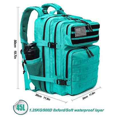 LHI Military Tactical Backpack for Men and Women 45L Army 3 Days Assault Pack Bag Large Rucksack with Molle System Lake Blue - color: Lake Blue