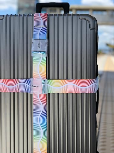 Teeoff 2 Pack Elastic Luggage Straps Adjustable Suitcase Belts Travel Bag Accessories 220CM (Rainbow Wave) - color: Rainbow Wave