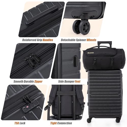 Eeeza Luggage Sets 5 Piece,Hardside Expandable Durable Luggage,21"/25"/30" - color: Black