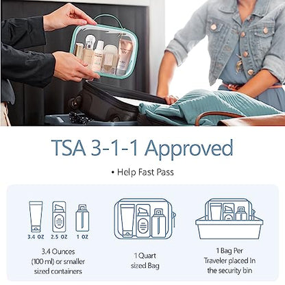 PACKISM Clear Makeup Bag Travel - TSA Approved Toiletry Bag, 2 Pack Green - color: 01 Turquoise Green, size: Full Vacation (Mixed Sizes)