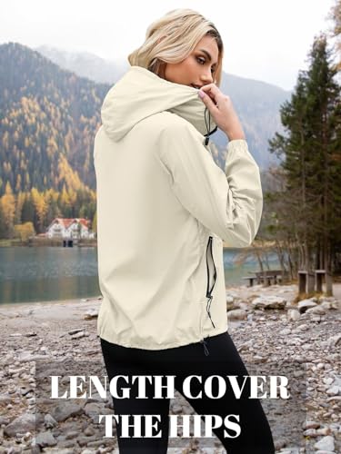 PITINAN Women's Rain Jacket Packable with Hood Lightweight Travel XS-3XL - color: Beige, size: Large