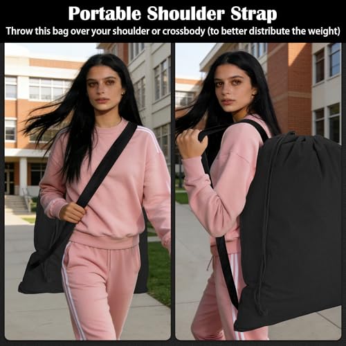 Canvas Laundry Bacakpack with Shoulder Strap Drawstring, Black 23"W x 29"H - color: Black