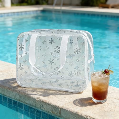 ONEART Travel Clear TPU Bag, Toiletry Carry Pouch Makeup Artist Bag, Waterproof Makeup Bags with Zipper Handle Straps (Snowflake) - color: Snowflake