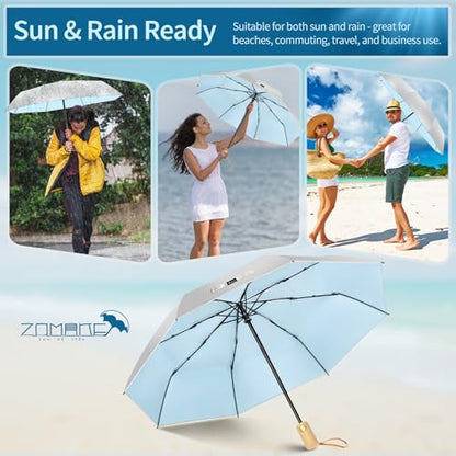 ZOMAKE UV Umbrella for Sun Protection, Travel Compact Sun Umbrellas 46Inch - color: B:Silver,Light Blue