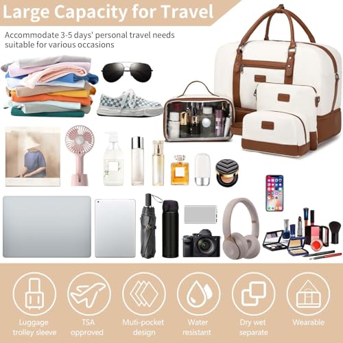 4PCS Weekender Bags for Women Large Overnight Weekend Travel Duffel Bags - color: Light Brown