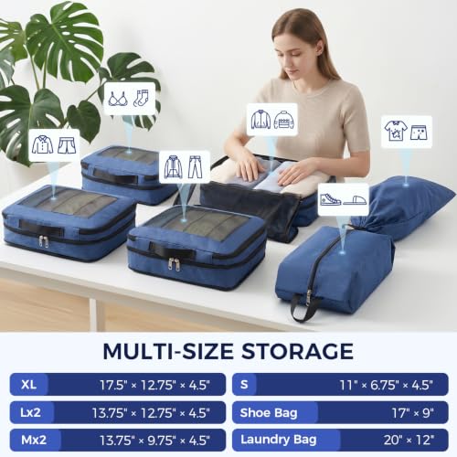 BAGAIL Compression Packing Cubes for Travel Essentials, 8 Set-Navy - color: Navy, size: 8 Set