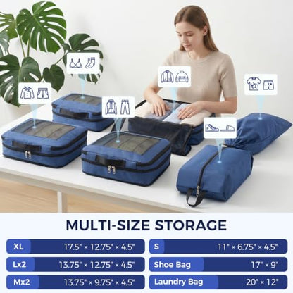 BAGAIL Compression Packing Cubes for Travel Essentials, 8 Set-Navy - color: Navy, size: 8 Set
