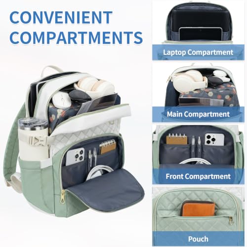KROSER 15.6 Inch Laptop Computer Backpack,College Travel Business Work Bag - color: Beige-light Green