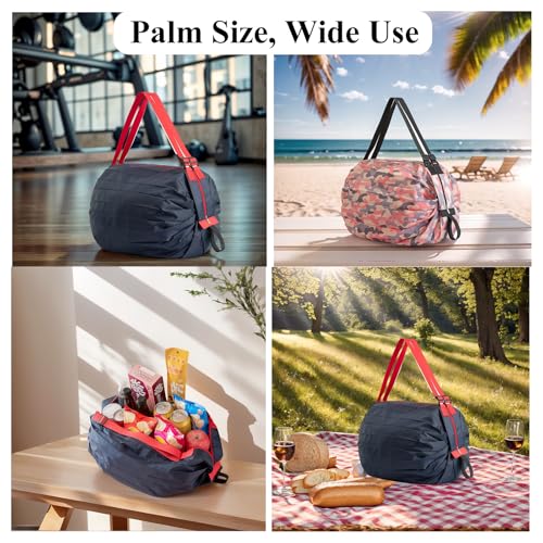 Foldable Reusable Shopping Bags 210D Nylon Waterproof Grocery Tote Travel Duffel Bag with Zipper & Adjustable Strap - color: 2pack-group 1