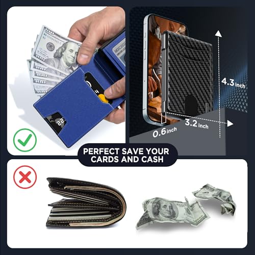 Wallet for Men, Minimalist Leather RFID Blocking Bifold Wallet, Cash Slot - color: Carbon Blue
