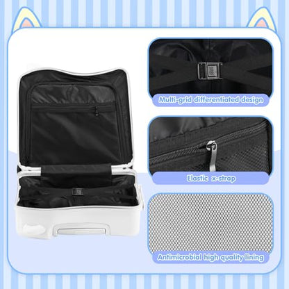 20" Kids Ride-On Suitcase with Rope, Carry-On Luggage with TSA Lock - color: White
