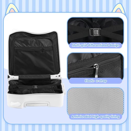 20" Kids Ride-On Suitcase with Rope, Carry-On Luggage with TSA Lock - color: White