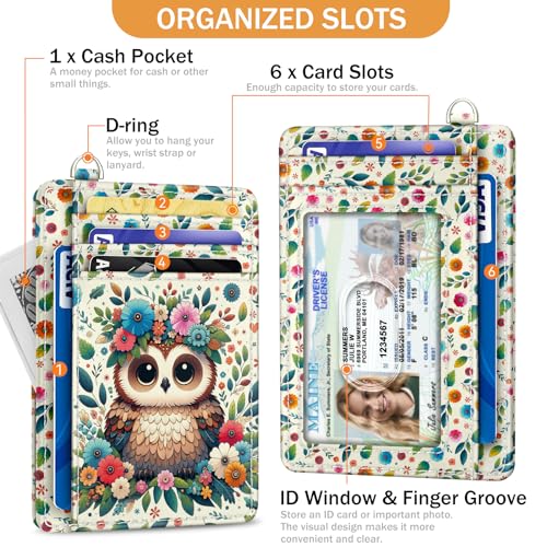 Yonlevres Floral Owl Credit Card Holder Slim RFID Wallet Women Small Travel - color: Owl