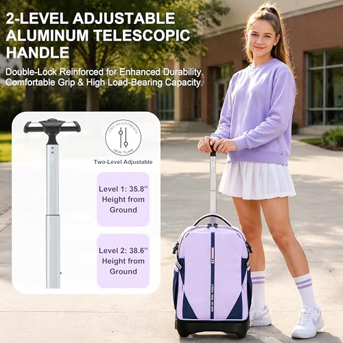 NEW TILAMI 18 Inch Expandable Rolling Backpack Stair-Climbing for School - color: Purple