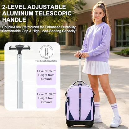 NEW TILAMI 18 Inch Expandable Rolling Backpack Stair-Climbing for School - color: Purple