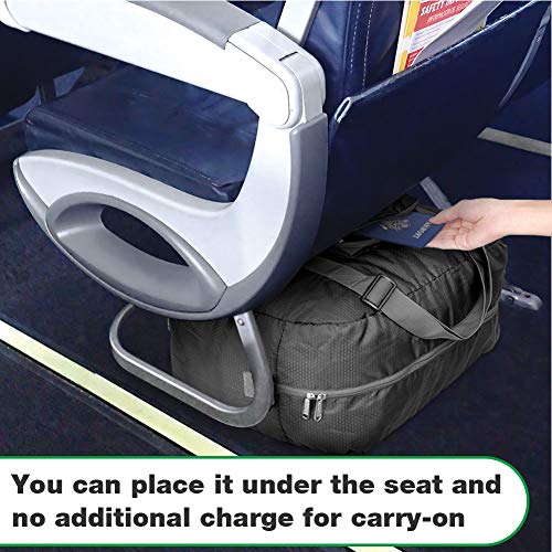 WANDF Foldable Personal Item Travel Bag, Carry on Duffle Bag - color: A-Grey 40L