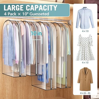 Liuoud Clear Garment Bags for Hanging Clothes 10” Gusseted, 4 Pack, 40”&50” - color: Clear, size: 40+50 inch