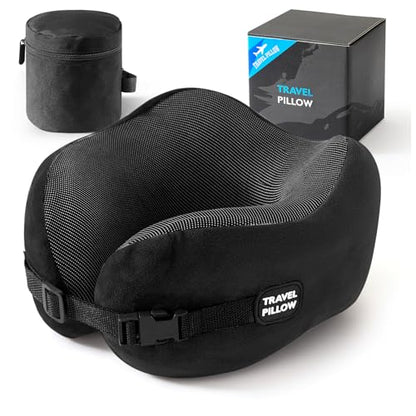 Travel Neck Pillow Memory Foam Adjustable Clasp for Airplane - color: Black