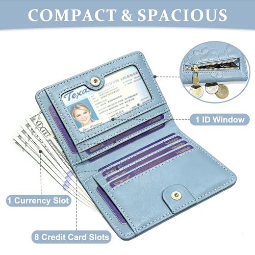 Small RFID Womens Wallet Travel Bifold Compact Slim thin Credit Card Holder - color: Blue