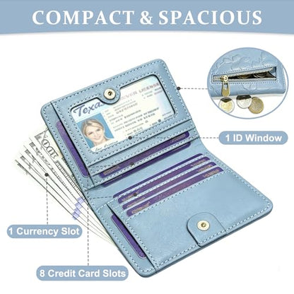 Small RFID Womens Wallet Travel Bifold Compact Slim thin Credit Card Holder - color: Blue