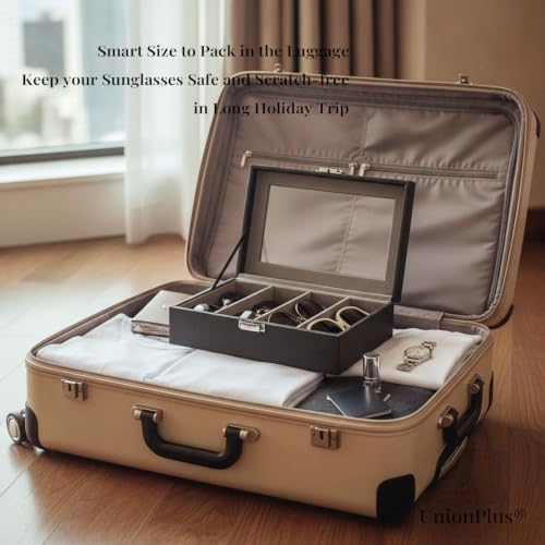UnionPlus Vegan Leather Multi-Slots Sunglasses Eyeglasses Organizer - color: Taiga Dark Grey, size: 4-Slots