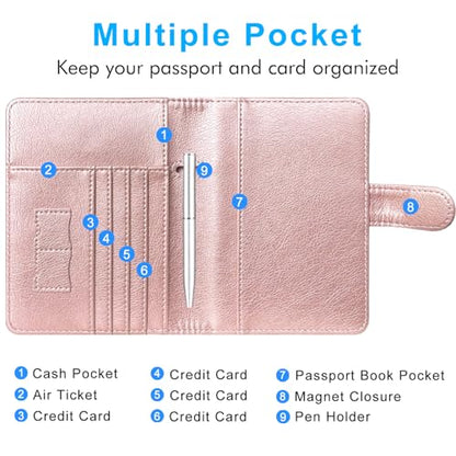 Passport Holder Cover, ACdream Protective Premium Leather RFID Blocking Wallet Travel Case for Passport/Credit Card/Air Ticket, - color: **Rose Gold