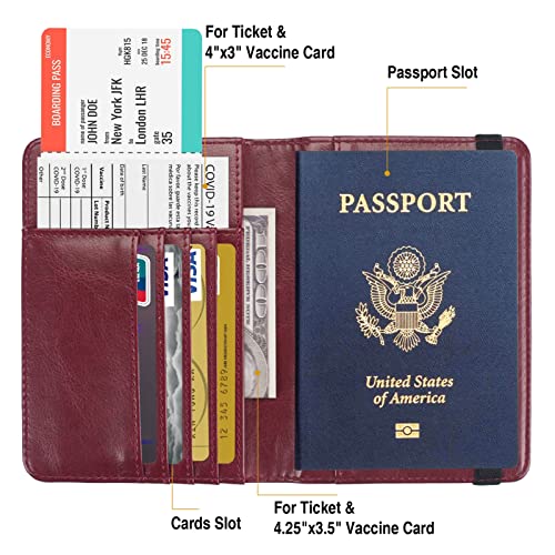 Premium Passport Holder for Travel RFID Blocking Passport Cover Slim - color: Wine Red