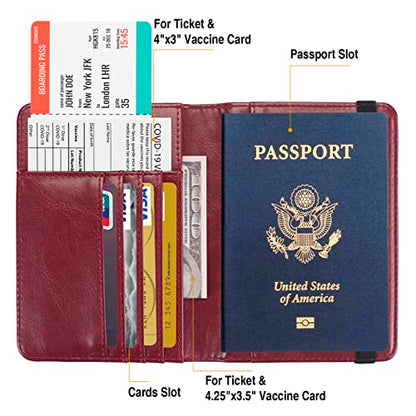 Premium Passport Holder for Travel RFID Blocking Passport Cover Slim - color: Wine Red