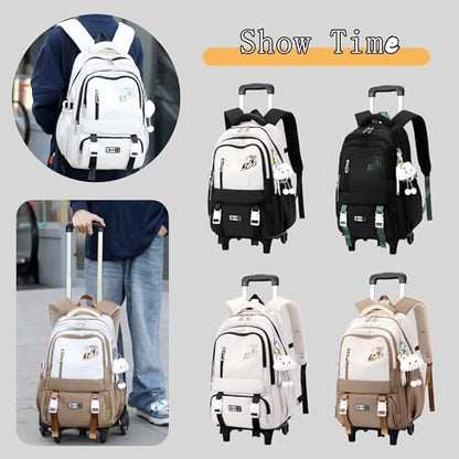 Girls Boys Rolling Backpack, Elementary Middle School Kids Bookbag Roller Backpack for Boys Girls with 2 Wheels, Brown - color: 2 Wheels-01-brown, style: 2 Wheels