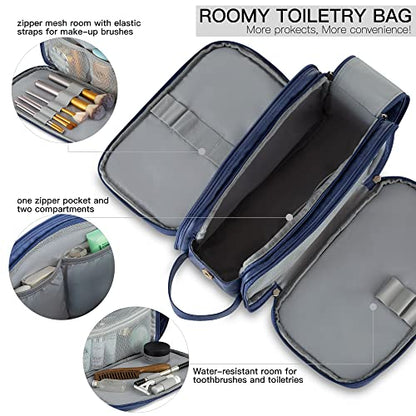 Elviros Toiletry Bag for Men PU Leather Shaving Dopp Kit (Large, Blue) - color: Blue, size: Large (Pack of 1)