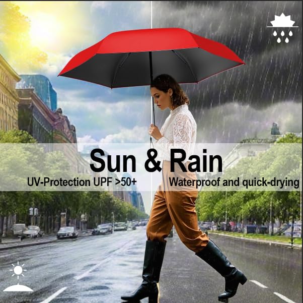 Mini Travel Umbrella, UPF 50+ Compact Fits in Purse - color: Red